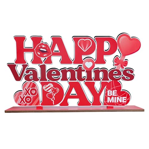 Valentines Day Table Decorations for Home Wood Decor 11.8x6.5inch Red Happy Valentines Day Centerpieces for Table Red Lip ...