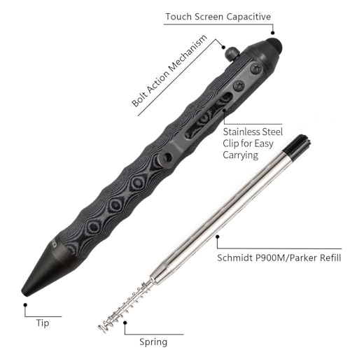 Cool Hand 4.5'' EDC Ballpoint Ink Refillable Bolt Action Tactical Pens Stylus for Touch Screen, Ergonomic Grip, Hold in Te...