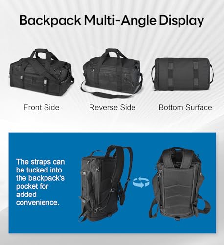 Hannibal Tactical 50L Large Duffle Bag, 4-in-1 Tactical Backpack MOLLE Pack for Sports/Gym/Outdoor, Black