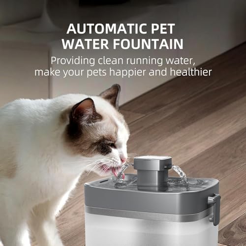 Cat Water Fountain, Automatic USB Powered Pet Fountain 50.7oz, 20dB Ultra-Quiet & Translucent Mini Water Tank, BPA-Free fo...