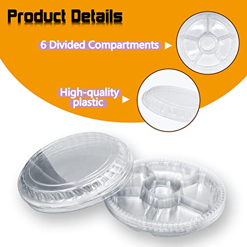 Tiaiidi 12 Pack Plastic Appetizer Trays with Lids,Disposable Compartment Serving Platters,6 Sectional Catering Trays for S...