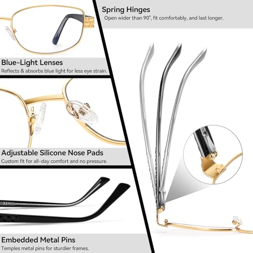 Dollger Rectangle Blue Light Blocking Glasses for Woman Men Small Y2K square Metal Frame Bluelight Computer Screen Gaming
