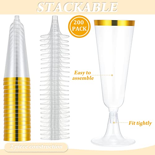 CHENGU 200 Pack Champagne Flutes Cups Plastic 5 Oz Wine Glasses Disposable Toasting Champagne Flutes for Wedding Party Pla...