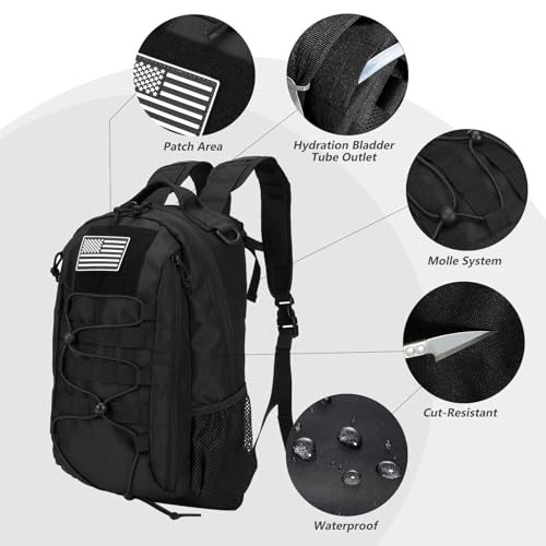 BAIXINGBAGS 20L Mini Small tactical backpack for men, MOLLE System Daypack black gym hunting backpack Comfortable for Hiki...