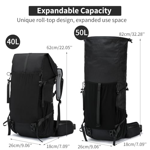 Hiking Backpack,40L to 50L Extra Large Capacity Hiking Bag,Internal Frame Camping Backpack,Upgraded X-PAC Lightweight Spor...