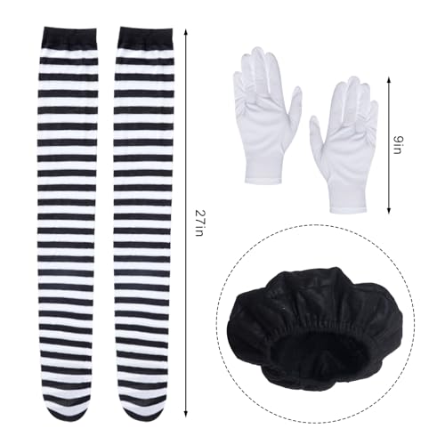 mifengda Woman Mime Costume Halloween Adult Men French Mime Artist Costume Outfit Accessories for Dress Up Cosplay Party