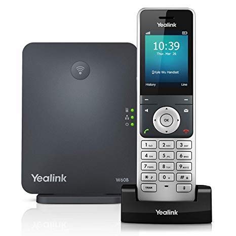 Yealink W60P Cordless Dect Ip Phone And Base Station, 2.4-Inch Color Display. 10/100 Ethernet, 802.3Af Poe, Power Adapter Includ