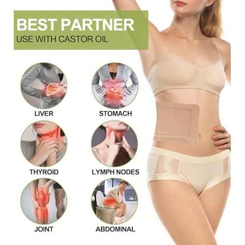 20pcs Castor Oil Pack Wrap, Portable Self-Adhesive, Disposable Castor Oil Pack Organic Cotton for Stomach, Liver, Belly & Entire Body, No Leaks, No Irritation, Stick Overnight (Kahaki)