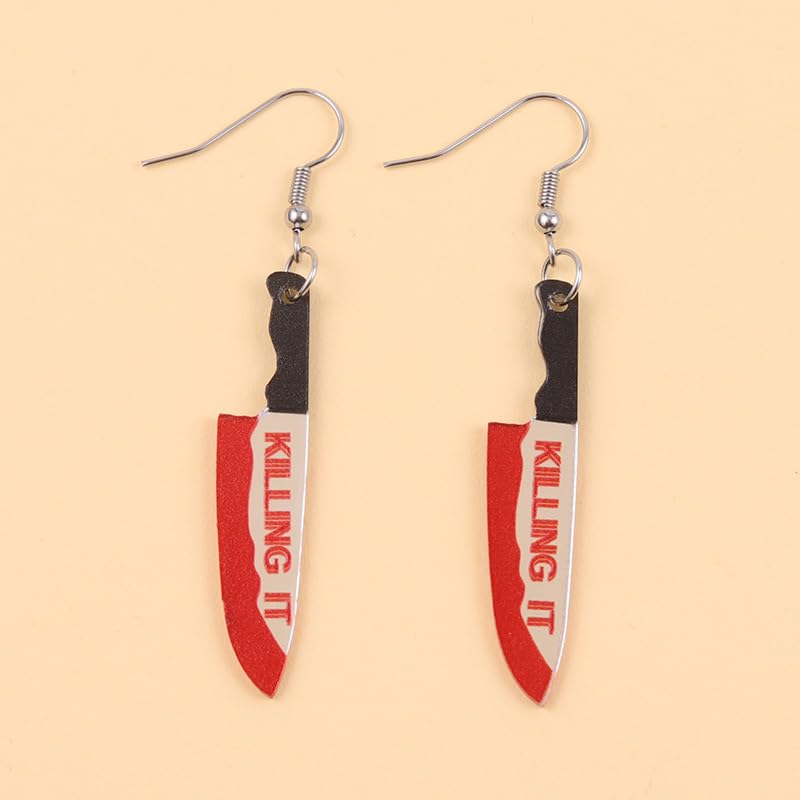 Horror Skeleton Knife Acrylic Dangle Drop Earrings for Women Punk Unique Gothic Earrings Gothic Knives Dangling Charm Funny Earring Hip Hop Halloween Jewelry Gifts (knife A)