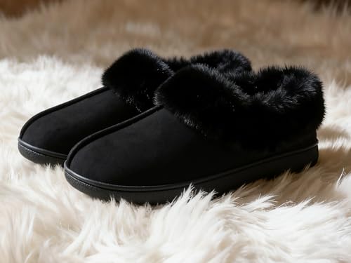 Jerzmy House Slippers for Women, Memory Foam Fuzzy Woman Slippers Suede Faux Fur with Arch Support Plush Lining Collar, Co...