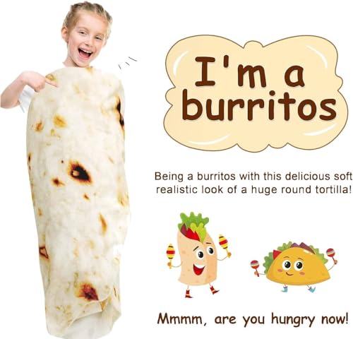 Burrito Tortilla Blanket White Elephant Gifts for Kids Stuff Useful Adults Teenagers Throw Blankets Wrap Boy Girl Party No...