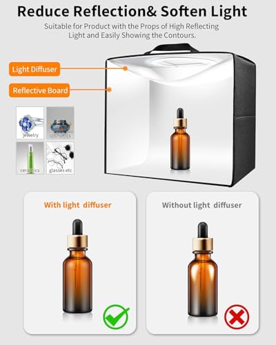 Glendan Portable Light Box Photography: 16"x12" Folding Photo Box with CRI >95 Dimmable 112 LEDs Lights - 12 Color Backdro...