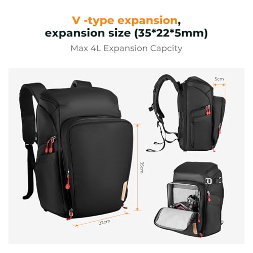 K&F CONCEPT Camera bag Backpack Waterproof 25L Large Capacity Camera Case with Raincover 15.6 Inch Laptop Compartment Comp...