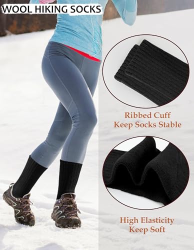 MOSOTECH 5 Pairs Wool Hiking Socks for Women Warm Winter Thermal Thick Cushioned Cozy Boot Work Soft Ladies Socks, Size 5-10