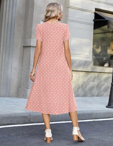 ZEAGOO Womens Casual Summer Dress 2026 Petal Short Sleeve Dresses with Pleats Midi A Line Flowy Dress Boho Sundress