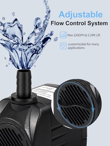 Fountain Pump, 220GPH Submersible Water Pump Outdoor, Ultra Quiet Water Fountain Pump for Pond Waterfall, Fish Tank, Aquar...