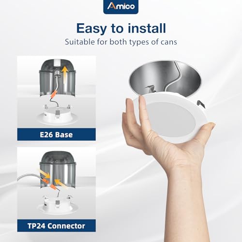 Amico Recessed Lighting 4 Inch, 12 Pack 5CCT Flat LED Can Lights, 2700K/3000K/4000K/5000K/6000K Selectable, 7W=60W, 700LM ...