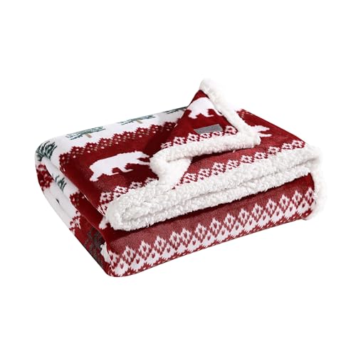 Eddie Bauer - Throw Blanket, Brushed Fleece & Plush Sherpa Bedding, Blanket for Couch & Bed (Grizzly Peak Red, 50" x 60")