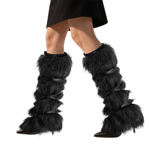 PURFUN Women Fuzzy Faux Fur Leg Warmers Cosplay Christmas Halloween Party Costume Boot Cuff Cover Night Club Under Knee Socks