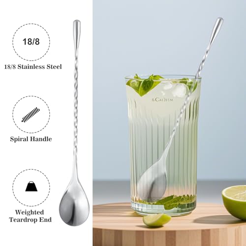 BARsics 24oz Stainless Steel Bar Cocktail Shaker, 1oz/2oz Jigger and 8" Mixing Spoon