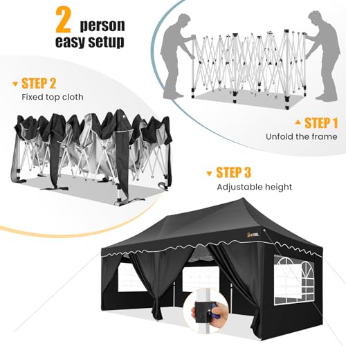 HOTEEL 10×20 Pop Up Canopy with 6 Sidewalls, UV 50+ and Waterproof Canopy Tent, Thickened Frame, Large Space Easy Pop Up C...