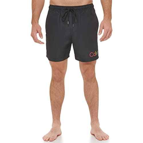 Calvin Klein Men's Standard Uv Protected Quick Dry Drawstring Patterned Swim Trunk
