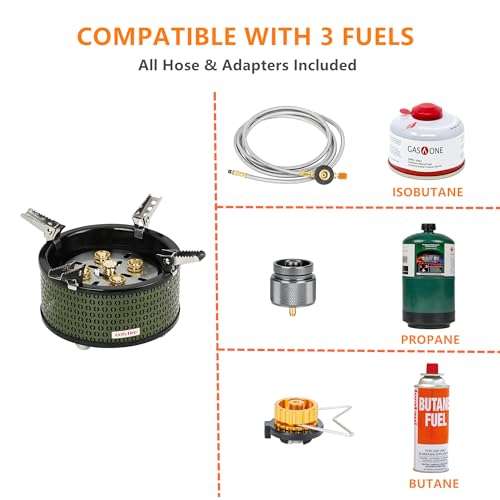 ONLYFIRE OUTDOOR LIVING Portable Camping Gas Stove with Storage Bag & Gas Adapters, 5 Burners Propane Stove for Outdoor Pa...