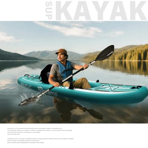 TIGERXBANG 10.2'x35''x8'' Inflatable Kayak with Detachable Seat, SUP-Kayak Set Includes Hand Pump/Aluminum Oar/Backpack, B...