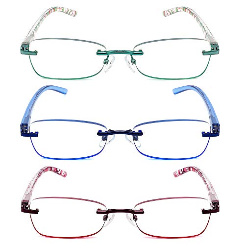 JJWELL 3 Pack Blue Light Blocking Reading Glasses for Women, Anti Eyestrain/Computer Glare UV 400 Filter Readers with Spri...