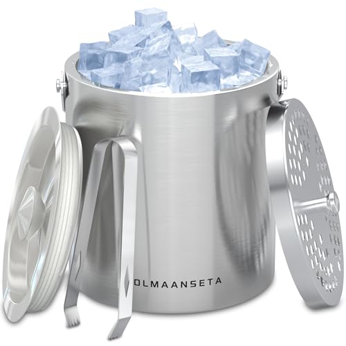 Olmaanseta Stainless Steel Ice Bucket For Parties With Lid And Ice Tongs,Insulated Wine Bucket With Strainer Keeps Drinks ...