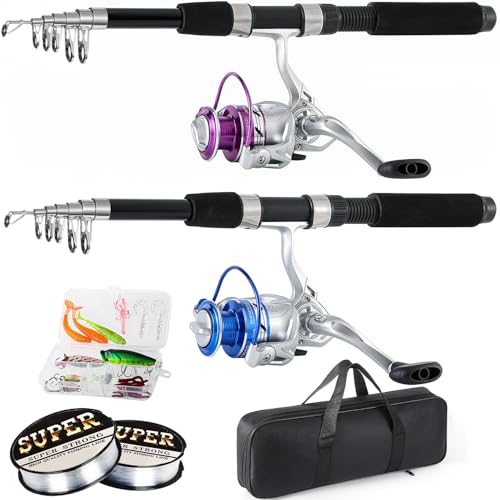 Tripquips 4 Packs Fishing Pole Combo, 6.9ft Telescopic Rods Set, Collapsible Carbon Fiber Fishing Rods, Spinning Reel Set ...