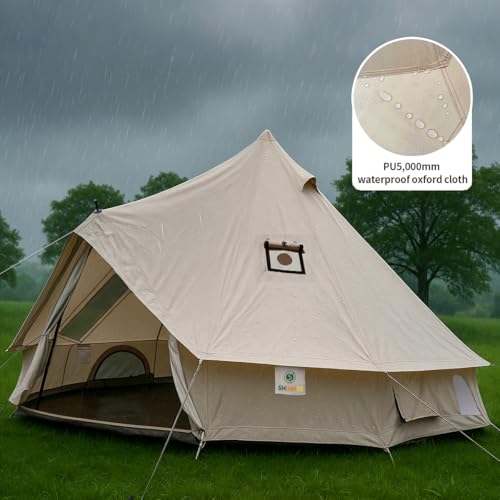 Bell Yurt Tent, Waterproof Luxury 4 Season Hot Tent with Stove Jack/Air Conditioner Vents/2 Skylight for Family Outdoor Ca...