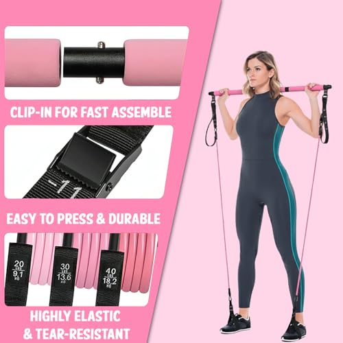 Pilates Bar Kit with Resistance Bands, Multifunctional youga bar for Women & Men – Portable Pilates Workout Equipment for ...