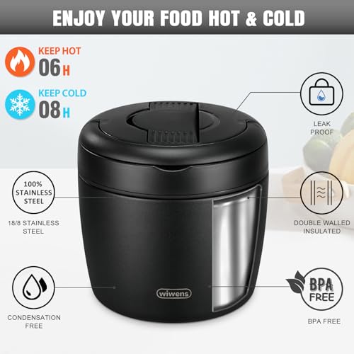 wiwens Thermo Food Jar for Hot Food Adults 32OZ Soup Thermo Lunch Containers Wide Mouth Vacuum Insulated Stainless Steel L...
