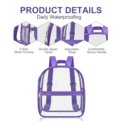 Oraben Small Clear Backpack for Stadium Events Clear Stadium Backpack 12x6x12 Bag Clear Mini Backpack for women Concert Ou...