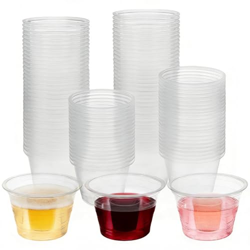 Slomg 200 Pack 3 oz Clear Plastic Bomber Cups, Bulk Disposable Jager Bomb Jello Shot Glasses for Mixed Drinks, Durable Min...