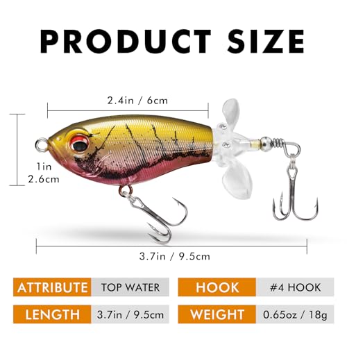 TRUSCEND Top Water Fishing Lures with BKK Hooks, Easy Catch Plopper Lure for Freshwater or Saltwater, Floating Lures for B...