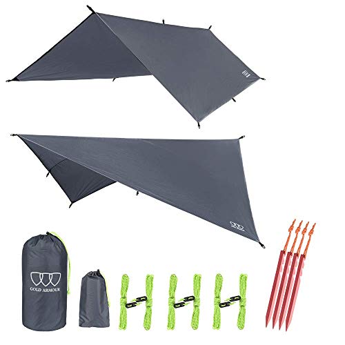 Gold Armour Rainfly Tarp Hammock, Premium 14.7ft/12ft/10ft/8ft Rain Fly Cover, Waterproof Ultralight Camping Shelter Canop...
