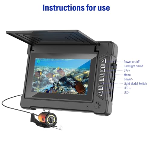 EIXAUP Underwater Fishing Camera, 7 inch HD IPS Monitor 1200TVL IP68 Wateproof Camera with 6 Pcs LED Lights + 6 Pcs IR Inf...