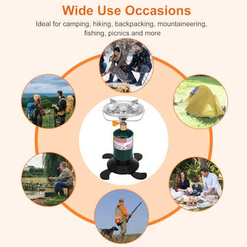 Camping Stove Propane Burner, Portable Camp Stove with Foldable Gas Tank Base, Adjustable Flame Backpacking Cooker for Cam...