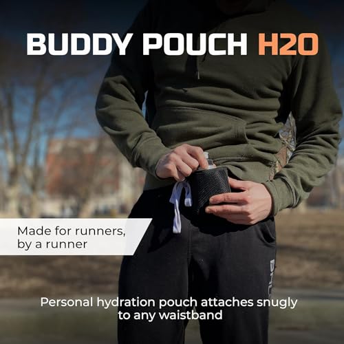 Running Buddy Running Water Bottle Pouch - 4" x 4" Black, 7 oz - Magnetic Water Bottle Holder for Running & Walking - No-B...