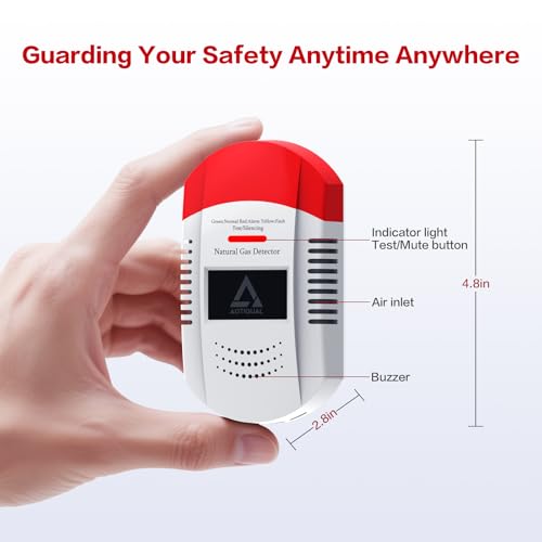 Natural Gas Detector CH4/Propane/Methane - Portable Natural Gas Leak Alarm with LED Light & Audible Alert, 100% Battery-Po...