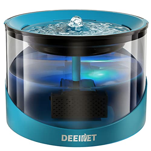 DEEIPET Cat Water Fountain, 74oz/2.2L Ultra Quiet Automatic Water Dispenser for Cats Dogs with Colorful LED Indicator, Wat...