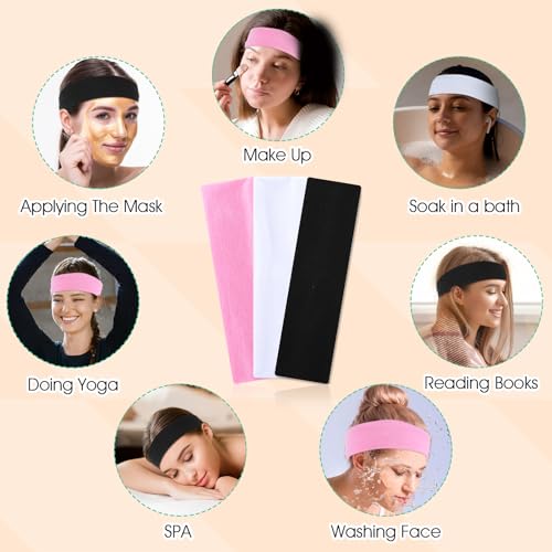 Mabor 3PCS Headbands for Women Non Slip Elastic Sweat Hairbands Sports Aesthetic Hair Bands Soft Cloth Fabric Stretchy Hea...