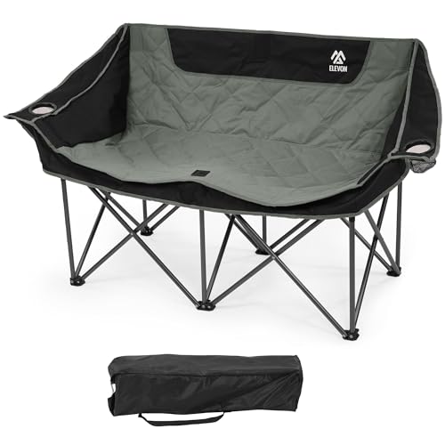 Elevon Double Camping Chair, 2 Person Oversized Loveseat for Adults, Portable Heavy Duty Outdoor Folding Chair with Arms, ...