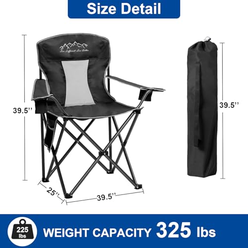 SAILARY Collapsible Folding Camping Chairs Heavy Duty Lawn Foldable Chair with Cooler Bag, Storage Pocket, Waterproof Bag ...