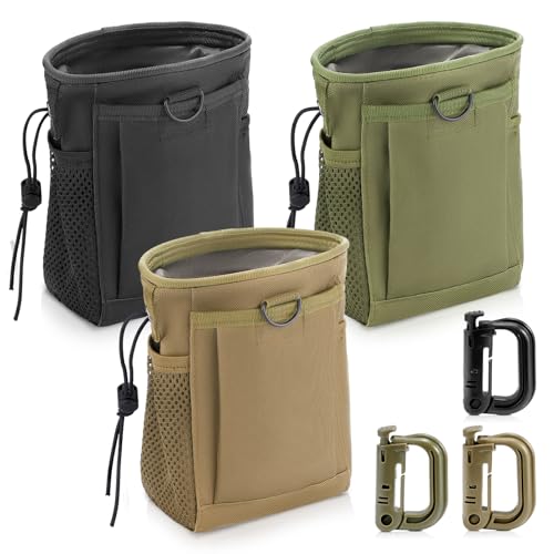 3 PCS Tactical Dump Pouch Set with 3 D-Ring Snap Hook, Molle Compatible Mag Ammo Pouch for Outdoor Training Hunting Campin...