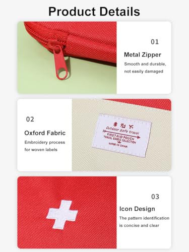 Medical Organizer Bag, Portable First Aid Kit with Zipper and Top Handle for Emergency Supplies, Travel Camping and Home U...