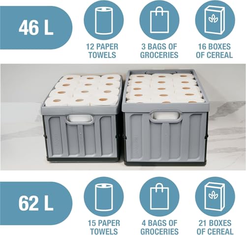 CleverMade Collapsible Storage Bins - Stone 1 Pack 46L - Stackable Containers Heavy Duty Capacity Folding Crates - Space-S...