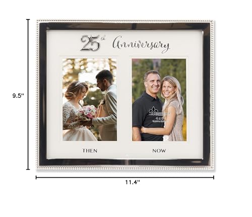 Lawrence Frames 4x6 Double Silver Beaded Metal 25th Anniversary Picture Frame, Then and Now